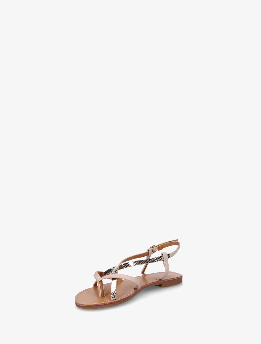 Nu-pieds effet python à brides croisées - Nude - 3