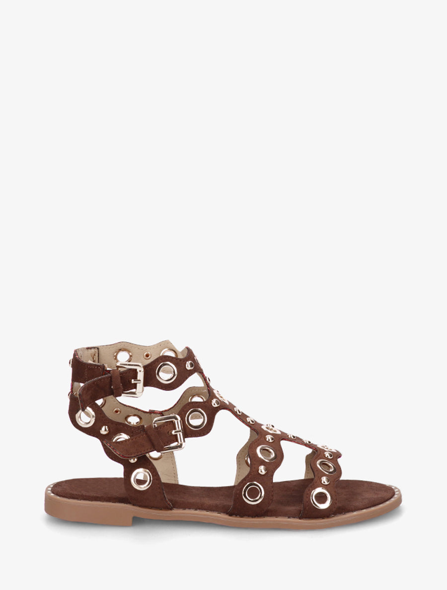 Nu-pieds style spartiates à œillets - Marron - 1