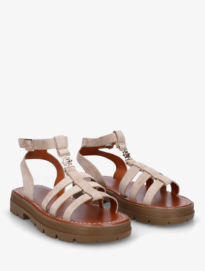 Sandales style spartiates en suédine - Beige - 4