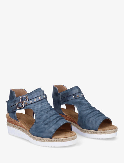 Sandales compensées effet froissé - Bleu - 4