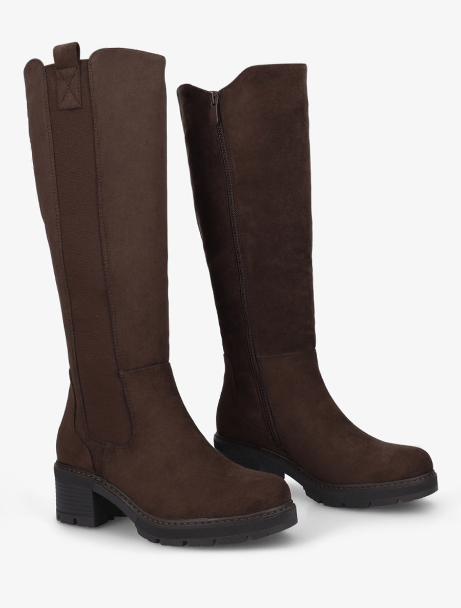 Bottes élastiquées en suédine à bout rond - Marron - 4