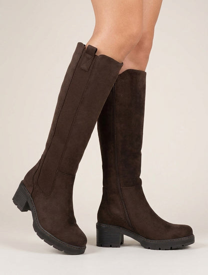 Bottes suédine à semelle crantée - Marron