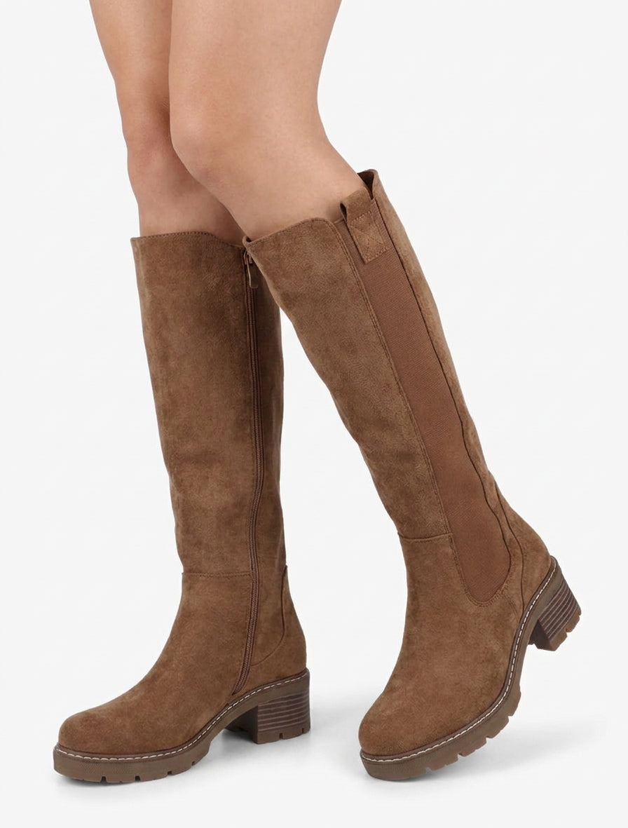 Bottes suédine à semelle crantée - Camel