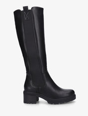 Bottes élastiquées en simili à bout rond - Noir - 1