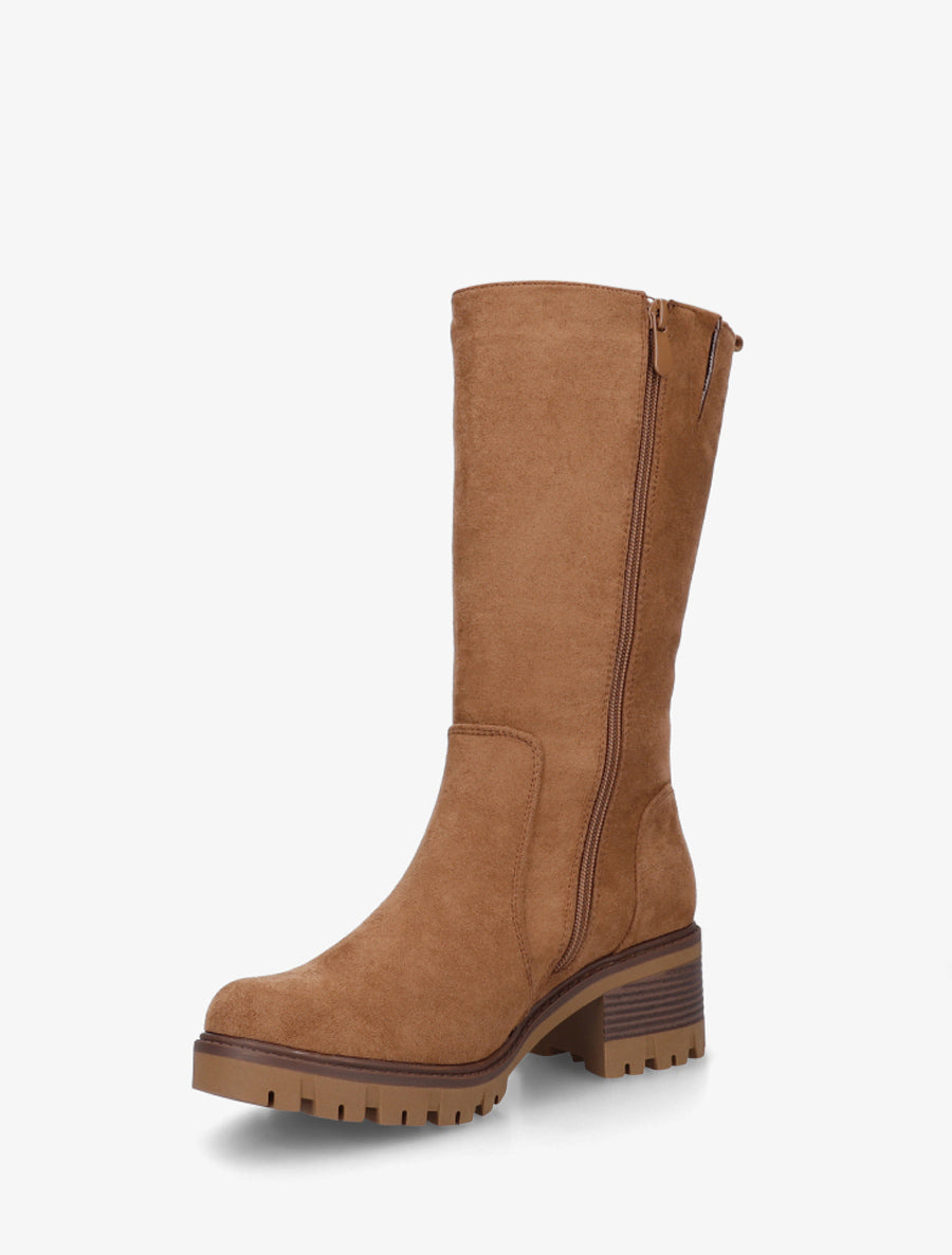 Bottines unies en suédine à zip décoratif - Camel - 3