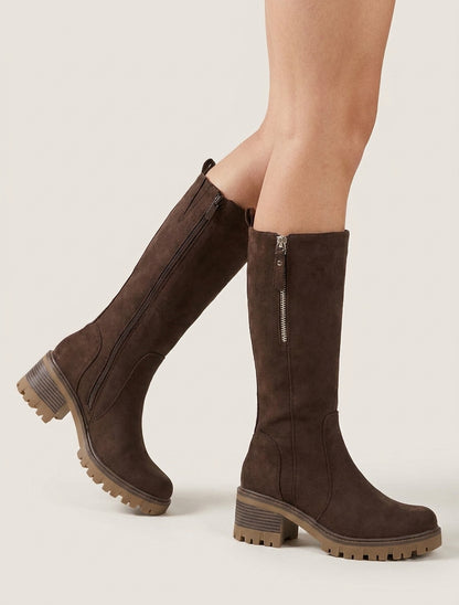Bottines suédine talon bottier cranté - Marron