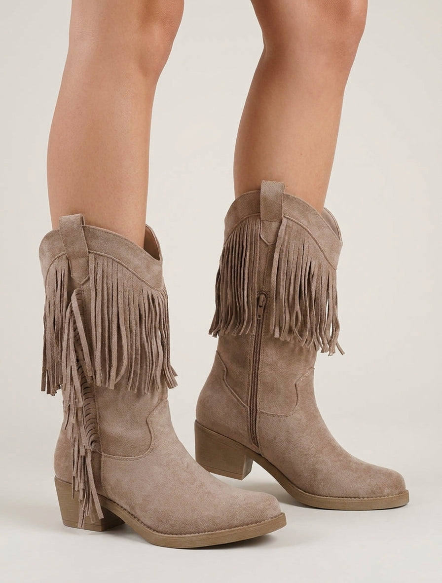 Bottines santiags à talon bottier - Taupe