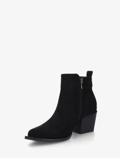 Bottines en suédine à zip décoratif et bouts pointus - Noir - 3
