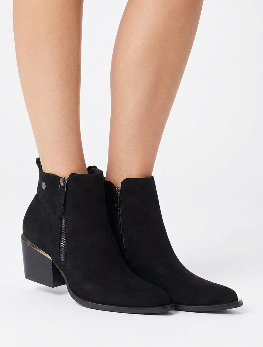 Bottines suédine à talon et bout pointu - Noir