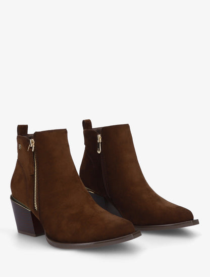 Bottines en suédine à zip décoratif et bouts pointus - Marron - 4