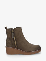 Bottines en suédine à talon semi-compensé et zip - Kaki - 1