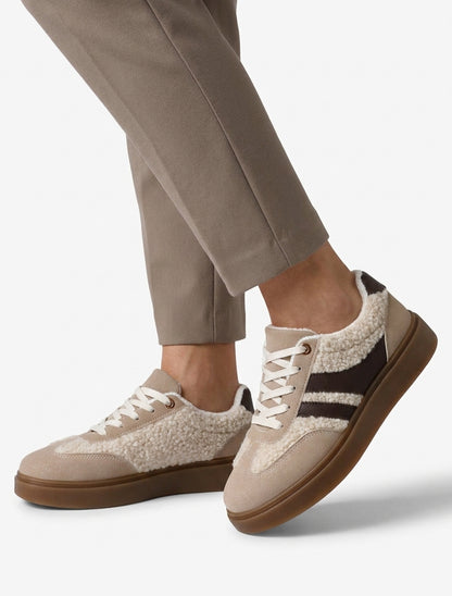 Baskets basses effet laine bouclée - Beige