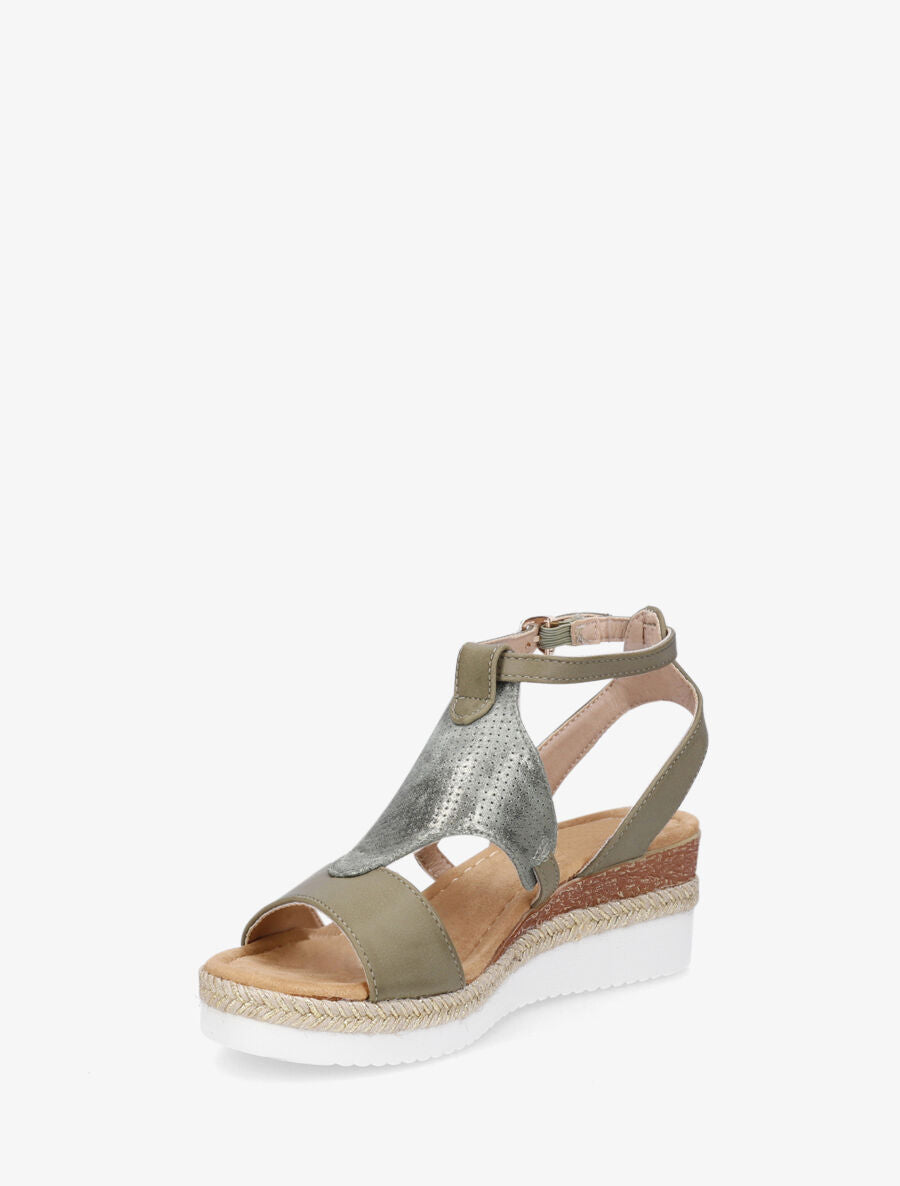 Sandales compensées bride losange irisé - Kaki - 3
