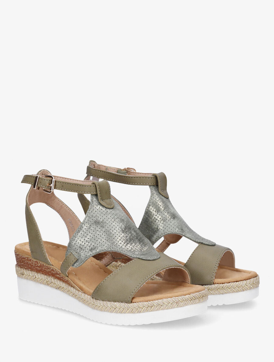 Sandales compensées bride losange irisé - Kaki - 4