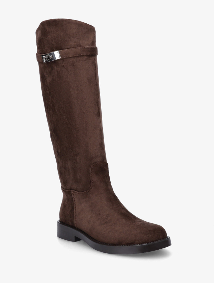 Bottes en suédine style cavalière à sangle - Marron - 2