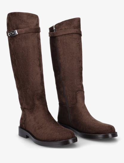 Bottes en suédine style cavalière à sangle - Marron - 4