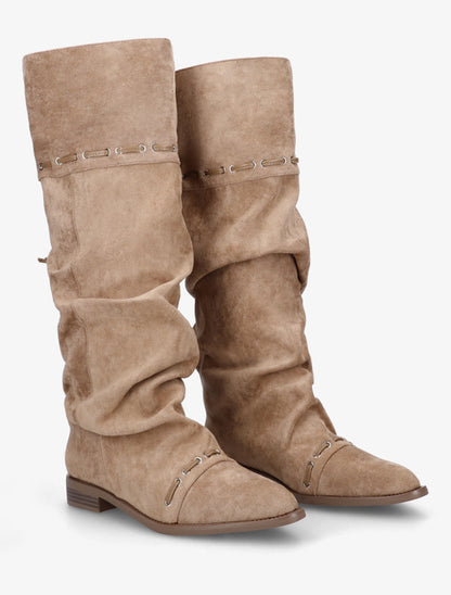 Bottes en suédine à cordons de serrage - Taupe - 4