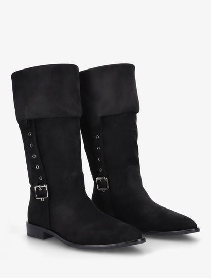 Bottines montantes en suédine à bouts pointus - Noir - 4