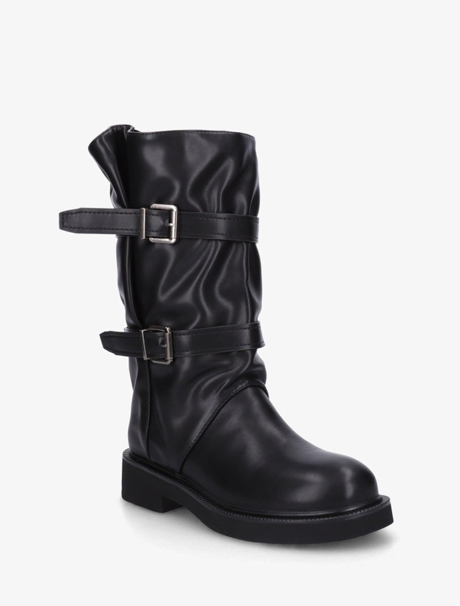 Bottines en simili à double sangles - Noir - 2