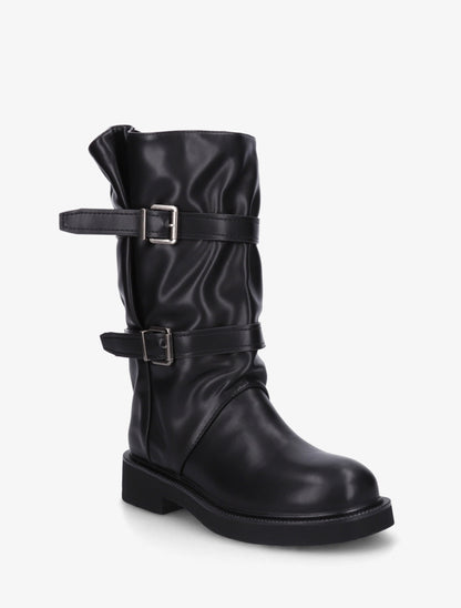 Bottines en simili à double sangles - Noir - 2