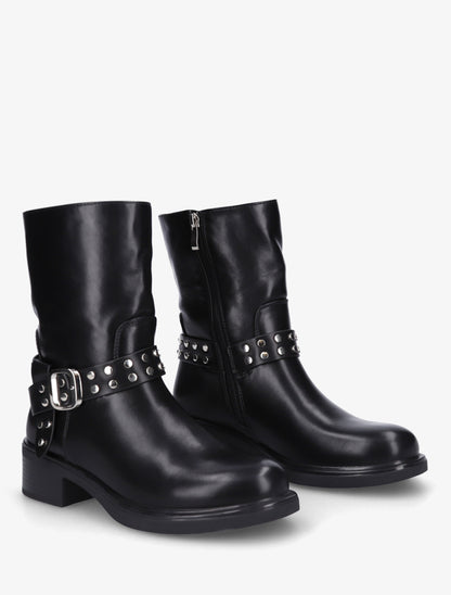 Bottines à sangle cloutée décorative - Noir - 4