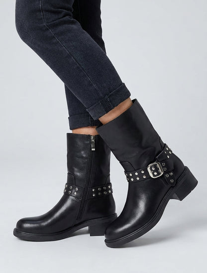 Bottines talon bloc à clous - Noir