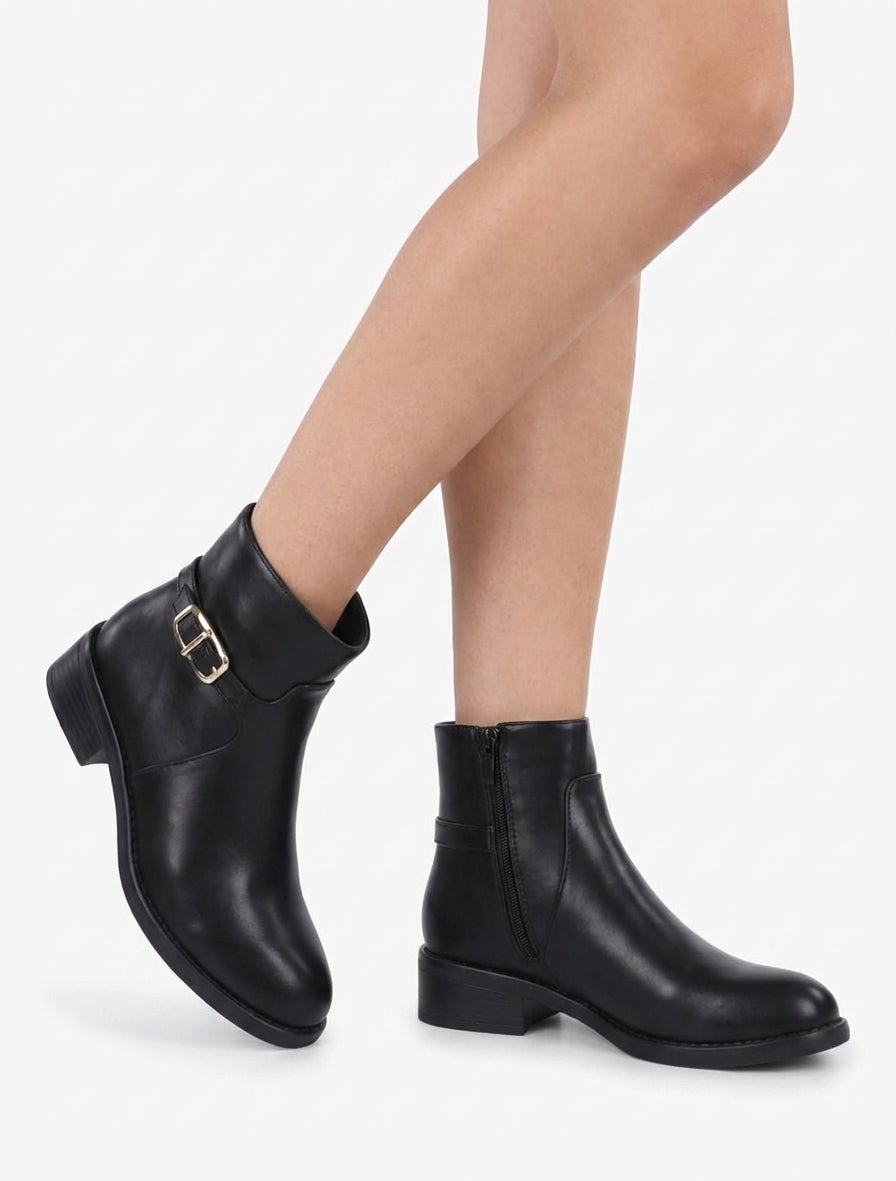 Bottines simili talon bloc - Noir