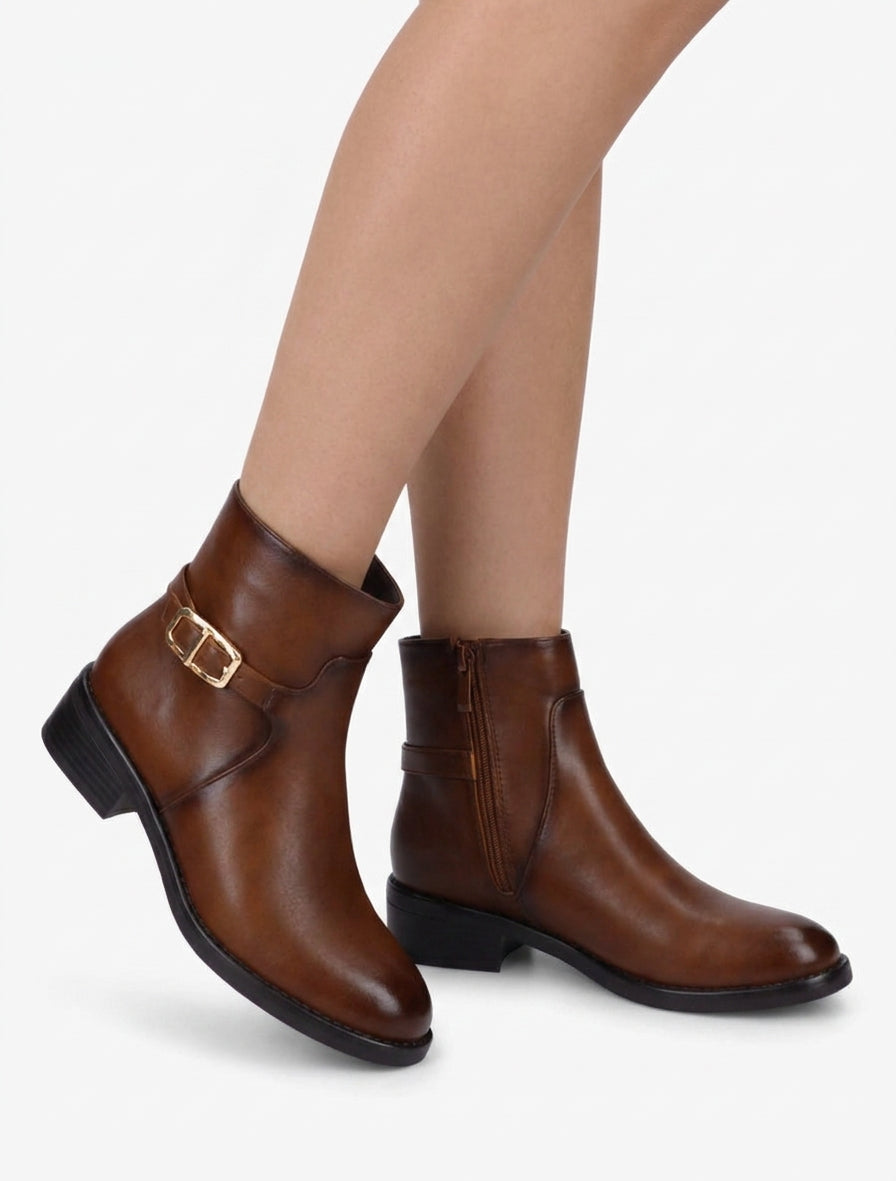 Bottines simili talon bloc - Camel