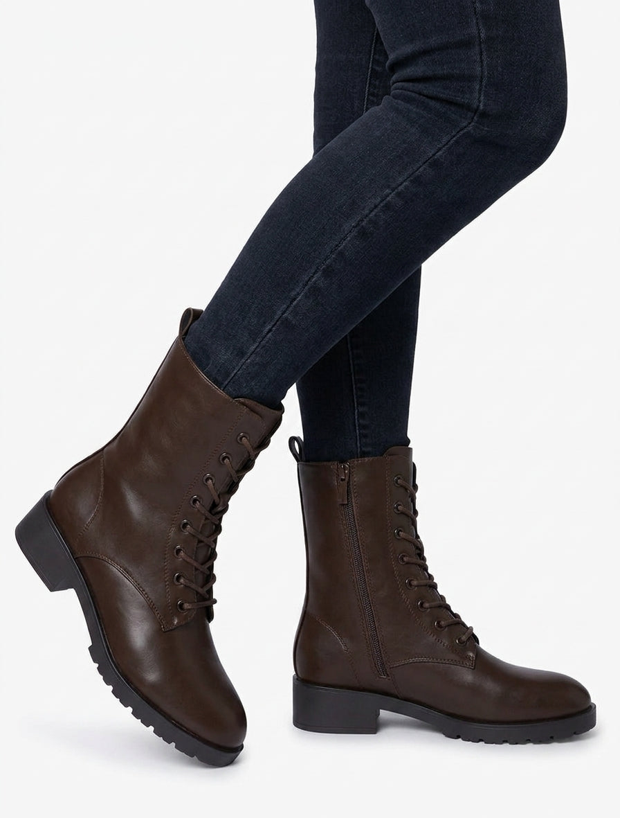 Bottines hautes semelle crantée - Marron