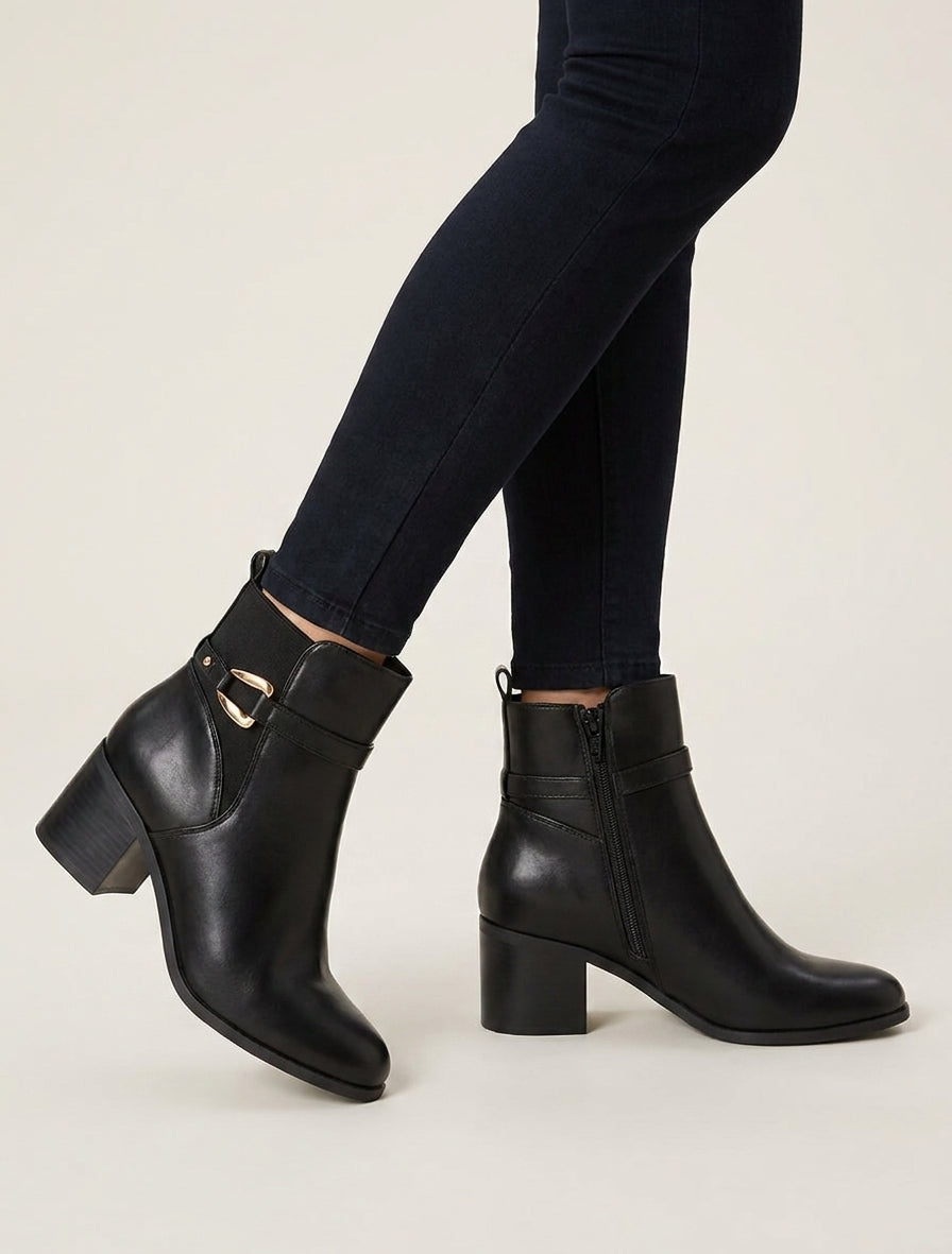 Bottines en simili talon bloc - Noir