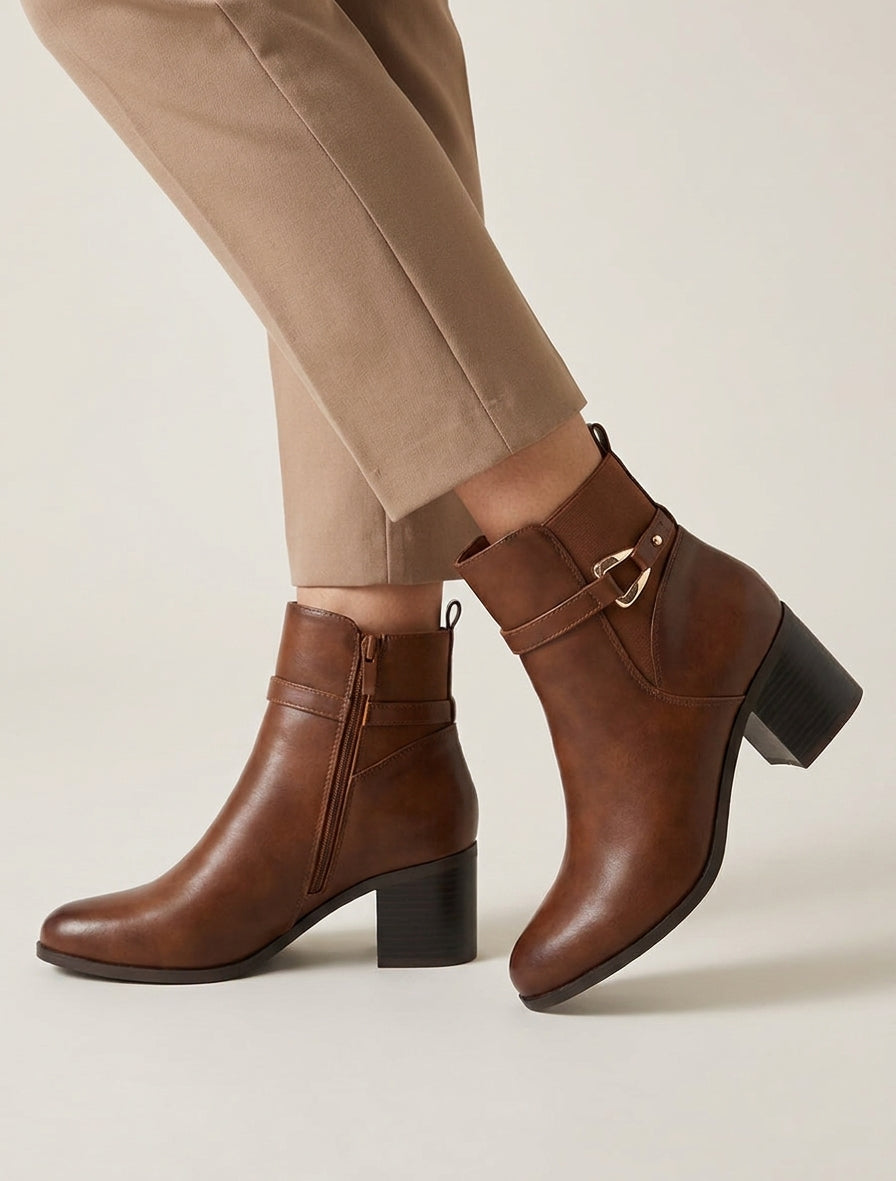 Bottines simili talon bloc - Camel