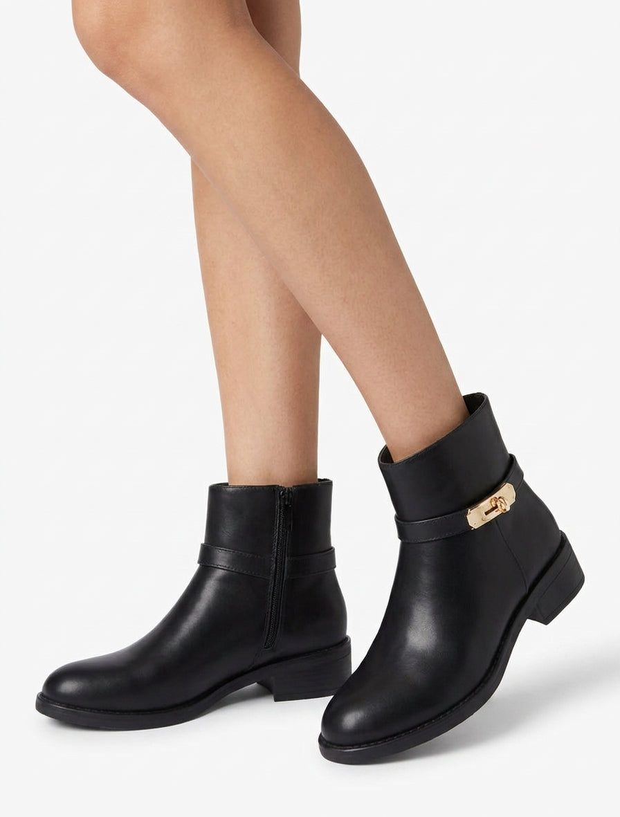Bottines talon bloc à zip intérieur - Noir