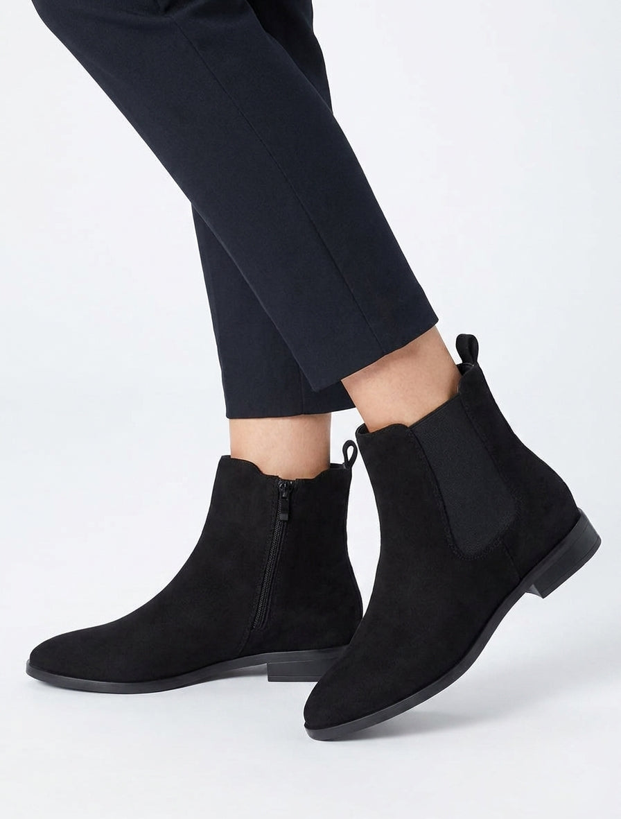 Bottines suédine talon bloc pointues - Noir