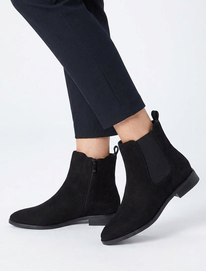Bottines suédine talon bloc pointues - Noir