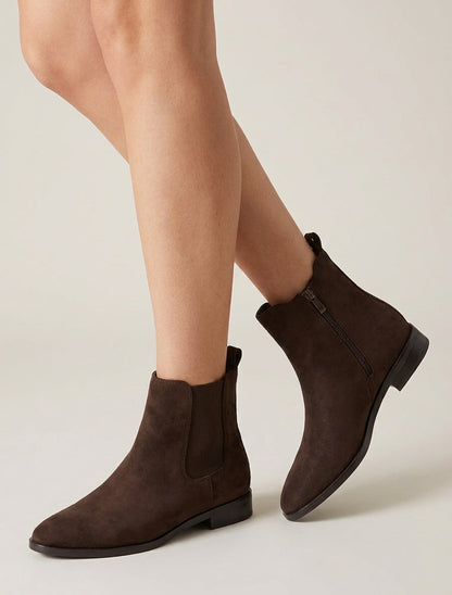 Bottines suédine talon bloc - Marron