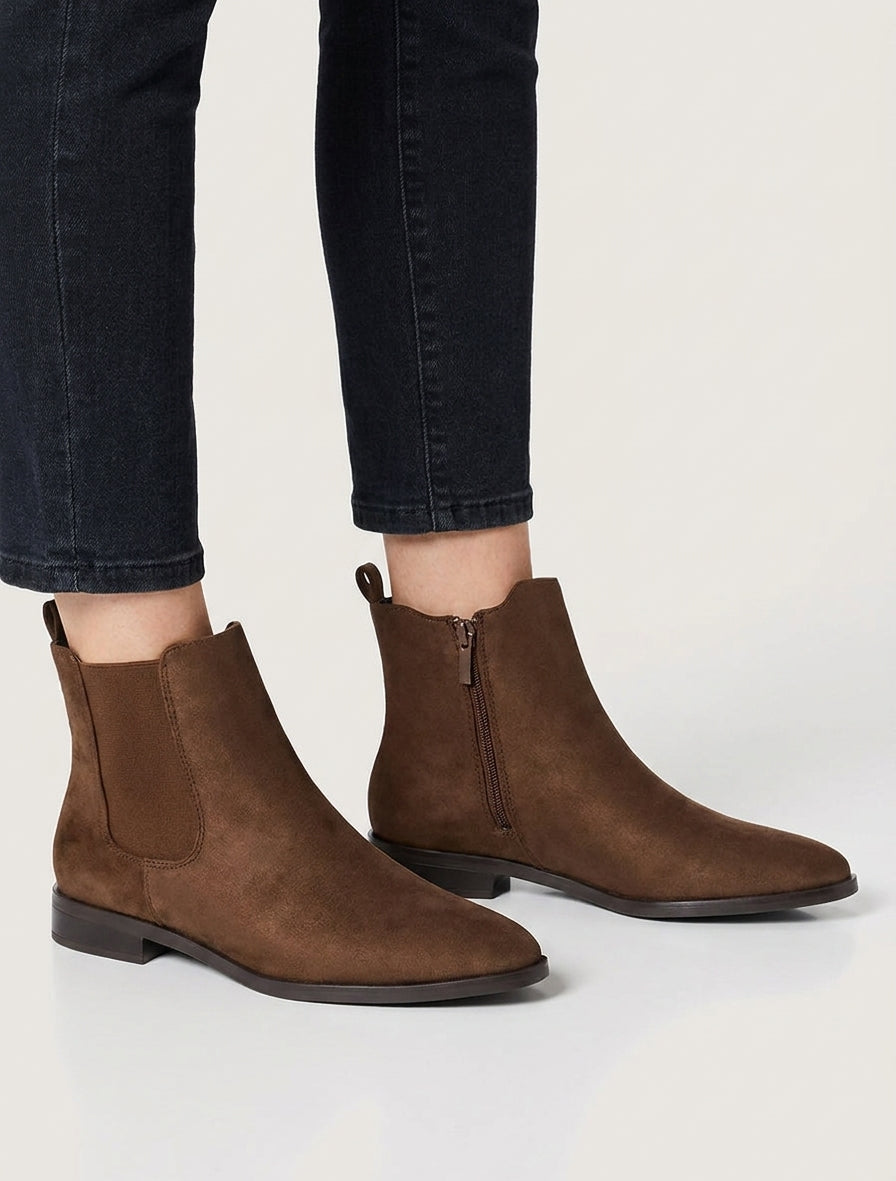 Bottines suédine talon bloc - Chocolat