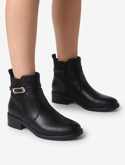 Bottines à talon bloc et boucle - Noir
