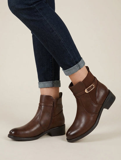 Bottines talon bloc à boucle - Chocolat
