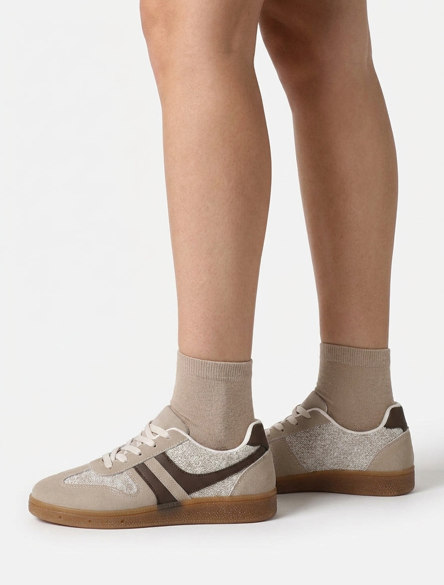 Sneakers effet tweed et nubuck - Taupe
