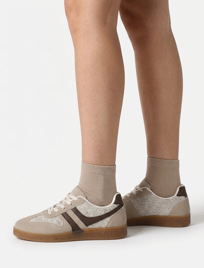 Sneakers effet tweed et nubuck - Taupe