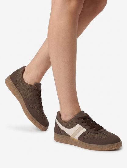 Sneakers effet tweed et nubuck - Marron