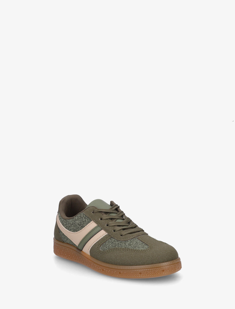 Sneakers à empiècement tissu effet tweed - Kaki - 2