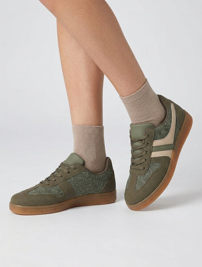 Sneakers effet tweed et nubuck - Kaki