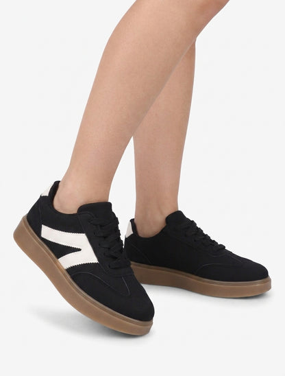 Sneakers effet nubuck à bandes - Noir