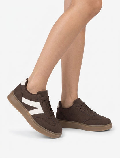 Sneakers effet nubuck contrastées - Marron