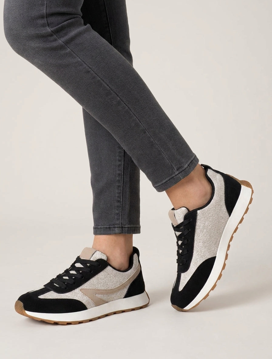 Sneakers semelle crantée bandes contrastées - Noir
