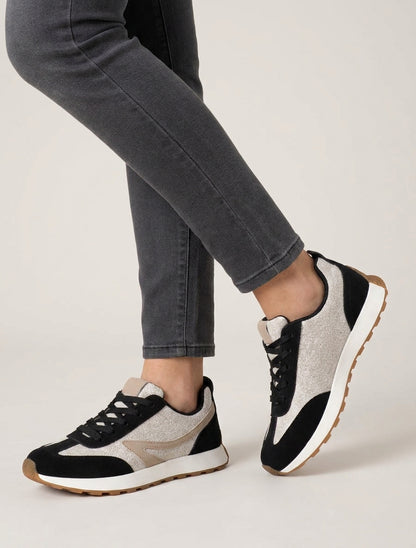 Sneakers semelle crantée bandes contrastées - Noir