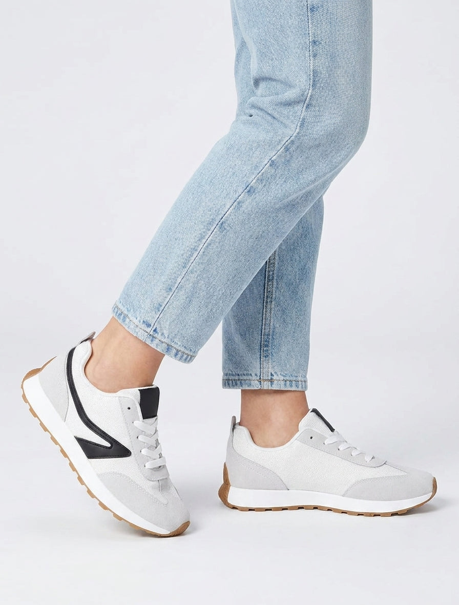 Sneakers semelle crantée bicolore - Blanc