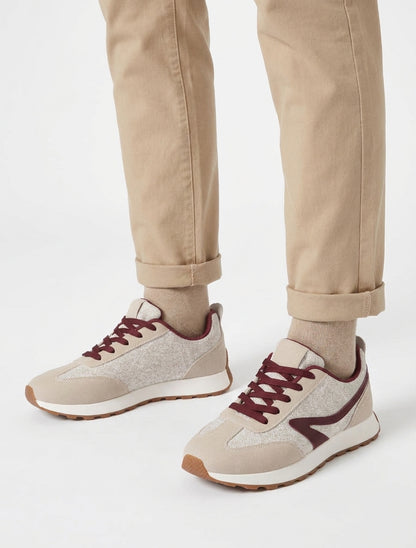 Sneakers semelle crantée tissu nubuck - Beige