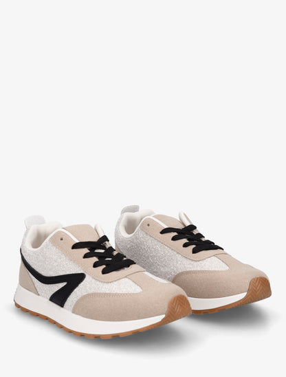 Sneakers à empiècement tissu et effet nubuck - Taupe - 4